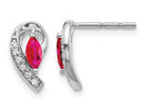 1/3 Carat (ctw) Marquise Cut Natural Ruby Post Earrings in 14K White Gold with Accent Diamonds 